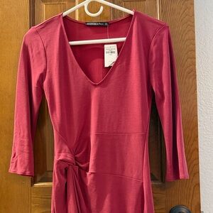 Red V-Neck Dress with Side Tie